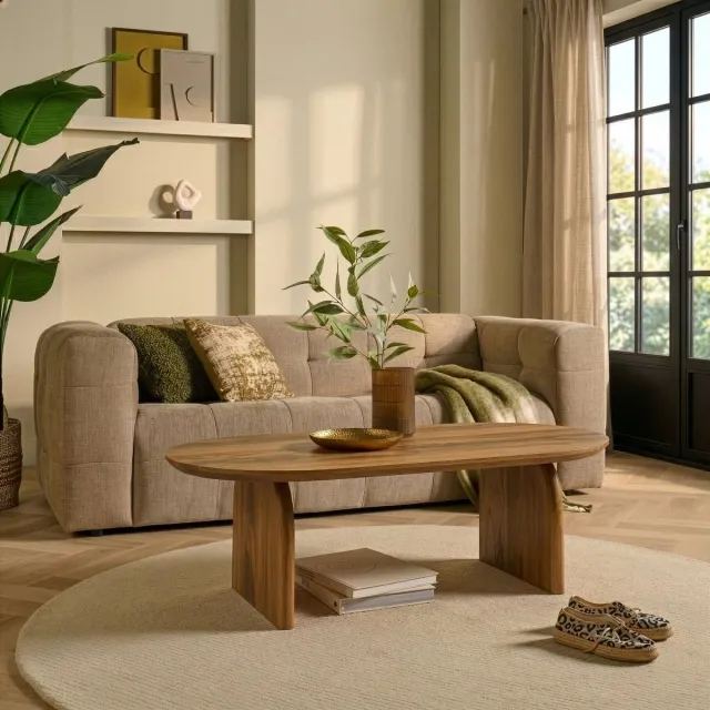 Woonexpress Salontafel Follow Ovaal Mangohout - Robuuste Poten Woonkamer Hout - Mango/Hout - Naturel