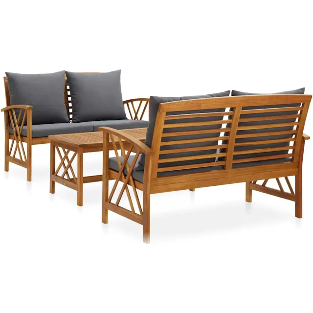 vidaXL 3-delige Loungeset met kussens massief acaciahout Grijs
