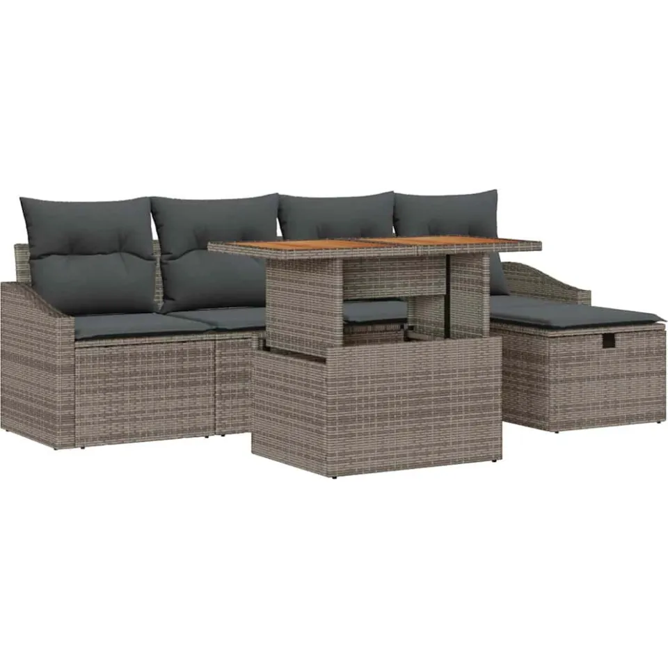 vidaXL Tuinbankenset 6 st Grijs poly rattan