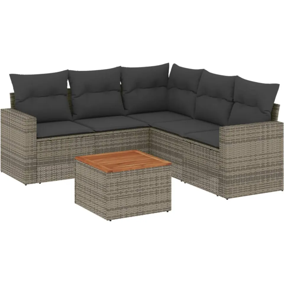 vidaXL 6-delige Loungeset met kussens poly rattan grijs, foto 3