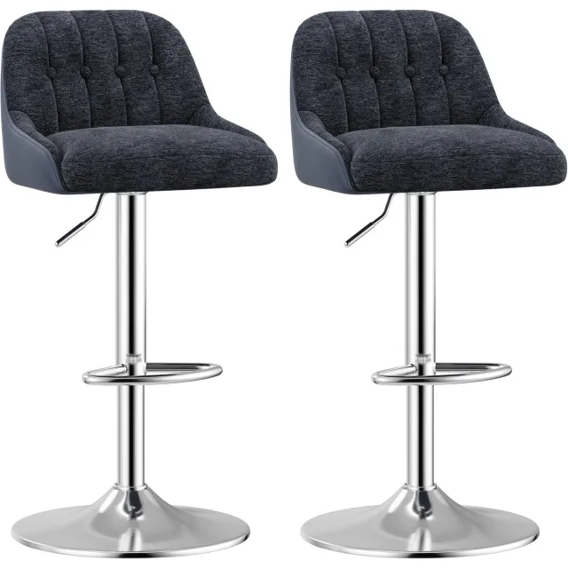 COLAMY Set van 2 draaibare barkrukken - moderne in hoogte verstelbare barkrukken van beklede stof - met gestoffeerde rugleuning - hoogteverstelbaar - geschikt voor bar, keukeneiland en eetkamer - kleur blauw blu