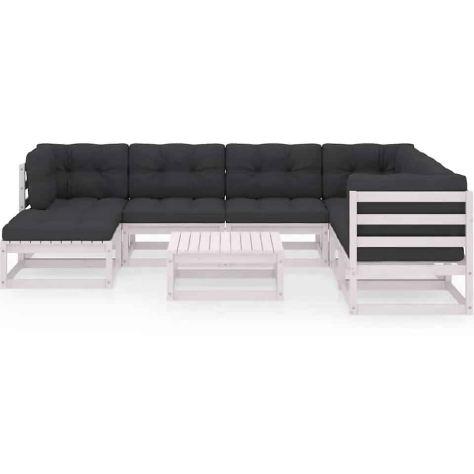 vidaXL 8-delige Loungeset met kussens massief grenenhout Wit
