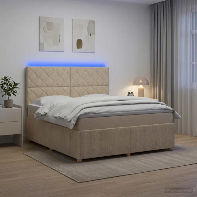 vidaXL LED Boxspring Bed met Matras Crèmekleurig 180 x 200 cm Stof