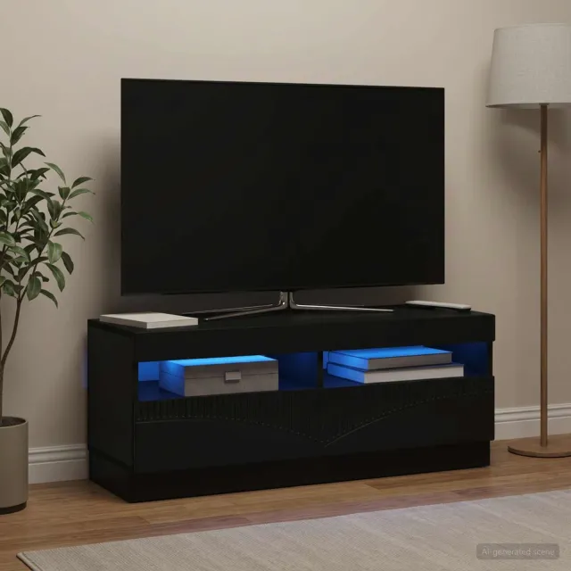vidaXL LED tv-meubel Zwart Bewerkt hout