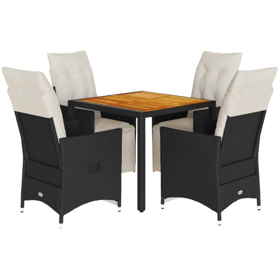 vidaXL 5-delige Tuinset met kussens poly rattan zwart, foto 3