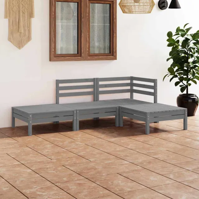 vidaXL 4-delige Loungeset massief grenenhout grijs, foto 2