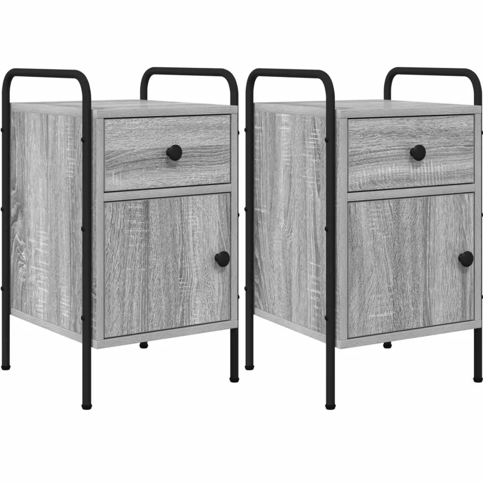 vidaXL Nachtkastje 2 st Grijs Sonoma 35 x 36,5 x 61 cm Bewerkt hout, foto 3