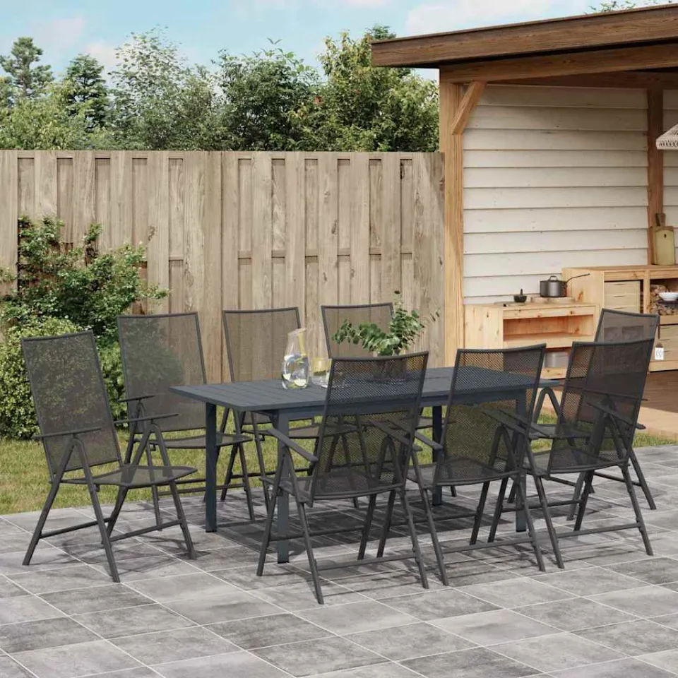 vidaXL Tuin eettafelset 9 st Antraciet Poedercoating staal, foto 3