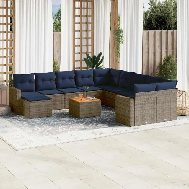 vidaXL 14-delige tuinbankset met kussens, grijs polyrotan, foto 2