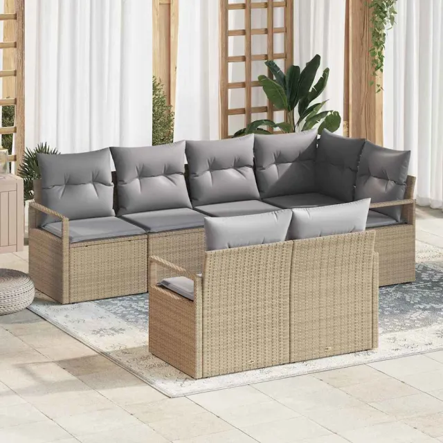 vidaXL Bankstel 7 st Beige poly rattan, foto 2