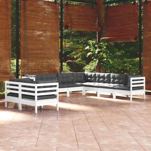 vidaXL 9-delige Loungeset met kussens massief grenenhout wit, foto 2