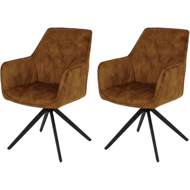 MCW Set van 2 eetkamerstoelen MCW-L80, keukenstoel met draaibare armleuningen en automatische terugvering, fluweel 440 g/m² ~ suède-look, mosterdgeel