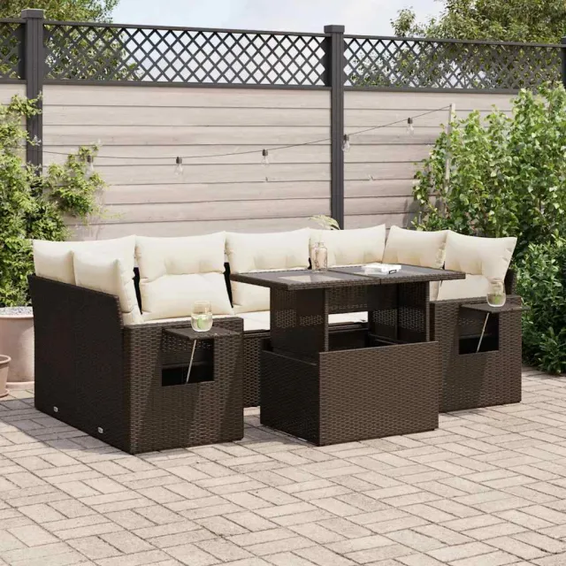 vidaXL 7-delige Loungeset met kussens poly rattan bruin, foto 2