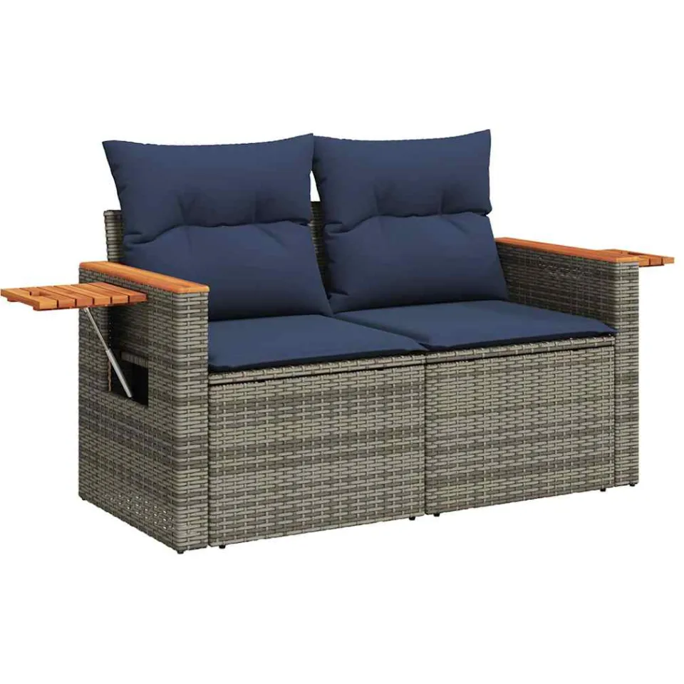 vidaXL 9-delige Loungeset met kussens poly rattan grijs