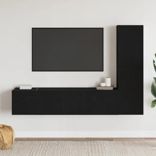 vidaXL Tv-meubelset 4 st Zwart Eiken Bewerkt hout, foto 2