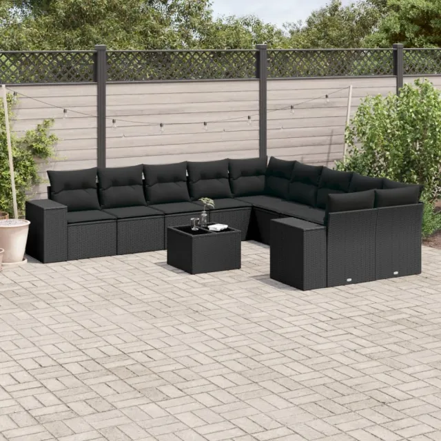 vidaXL 11-delige Loungeset met kussens poly rattan zwart, foto 2