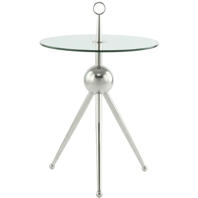 Padiro ronde bijzettafel - Ø 46 x 70 cm - Zilverkleurig / Transparant - Modern Art deco Glamour - Glas, Roestvrij staal - gehard glas