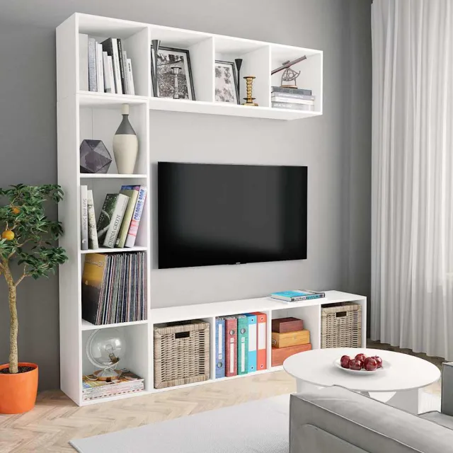vidaXL 3-delige Boekenkast-/tv-meubelset 180x30x180 cm wit, foto 2