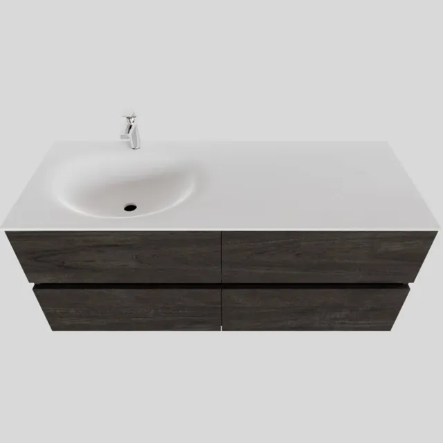 Boss & Wessing Badkamermeubel Solid Surface BWS Stockholm 120x46 cm Links Wood Dark Brown 4 Laden (met 1 kraangat) Houtlook