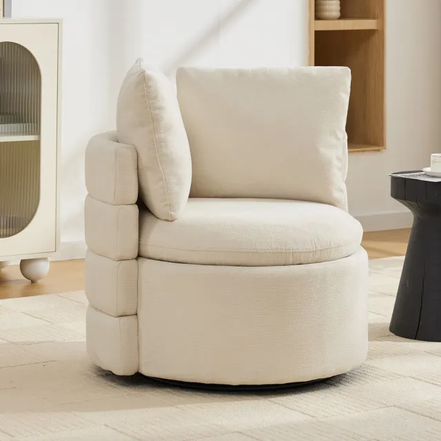 FloraGrace Fauteuil 1 Zits 360 Graden Draaibaar Met Verborgen Opbergruimte En Gevoerde Rugleuning Voor Woonkamer En Leeshoek Chenille Ivory