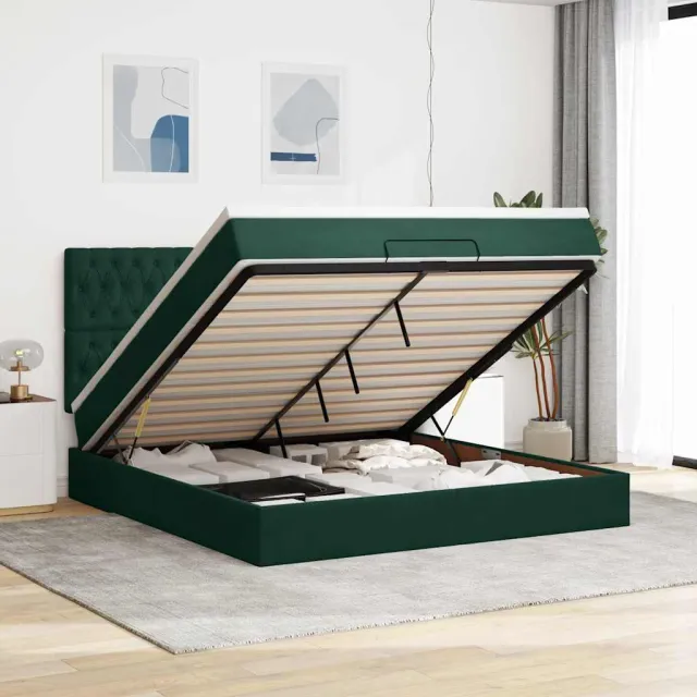 vidaXL Ottoman bed met matrassen 160x200cm fluweel donkergroen groen