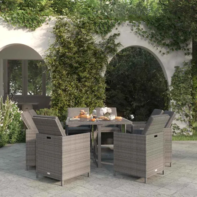 vidaXL 9-delige Tuinset met kussens poly rattan grijs, foto 2