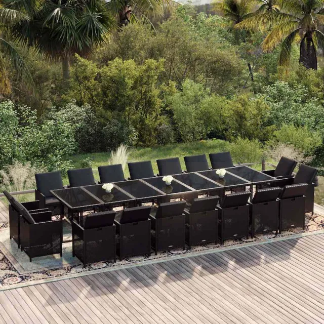 vidaXL 19-delige Tuinset met kussens poly rattan zwart, foto 2