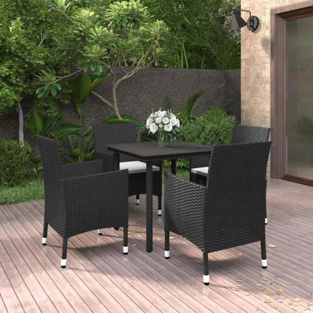 vidaXL 5-delige Tuinset met kussens poly rattan en glas bruin, foto 2
