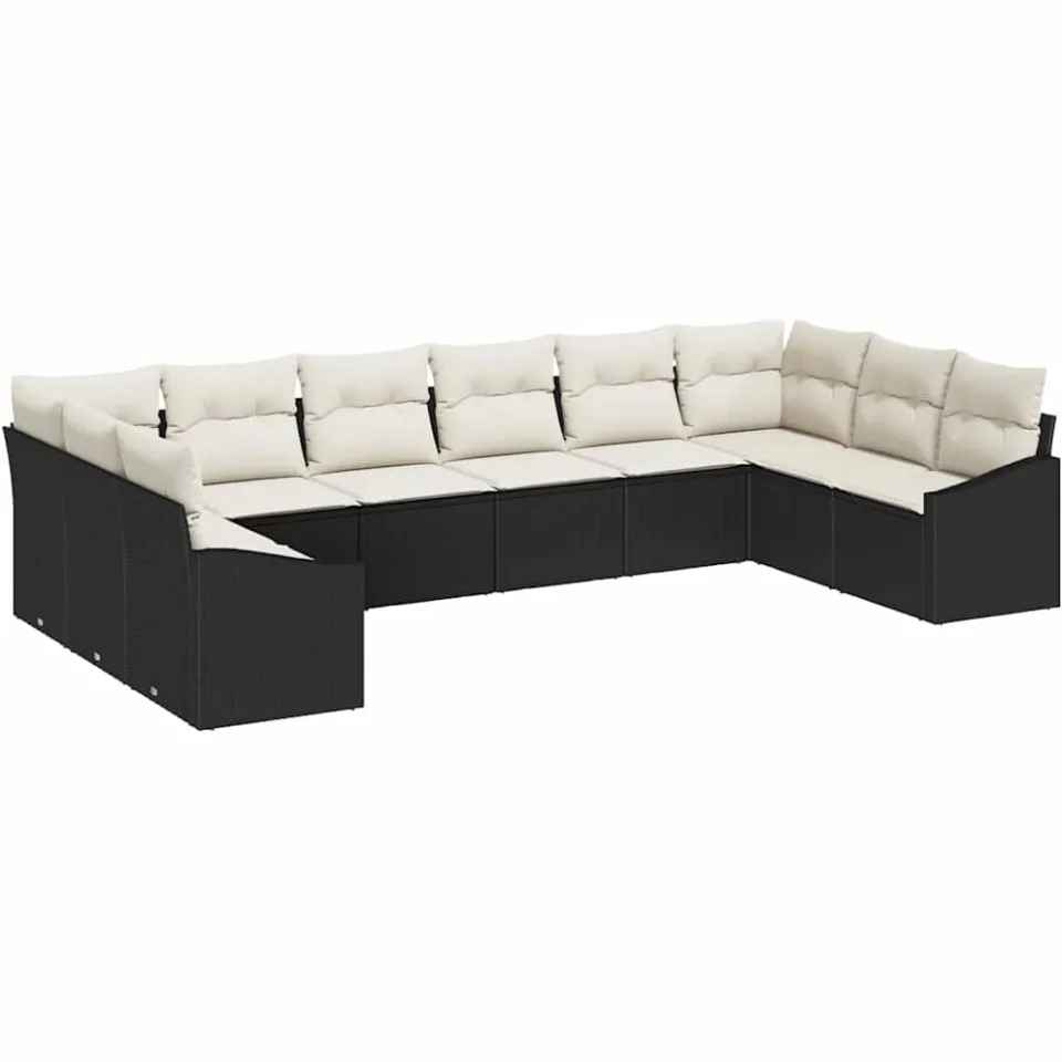vidaXL Bankstel 10 st Zwart poly rattan