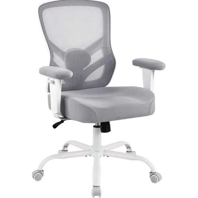 STILVORA Bureaustoel 67 x 67 x 98,47 Cm - Ergonomisch Met Mesh Rugleuning, 2D Armleuningen En Verstelbare Lendensteun - Voor Thuiskantoor - Grijs