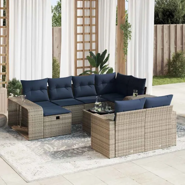 vidaXL 11-delige Loungeset met kussens poly rattan grijs, foto 2