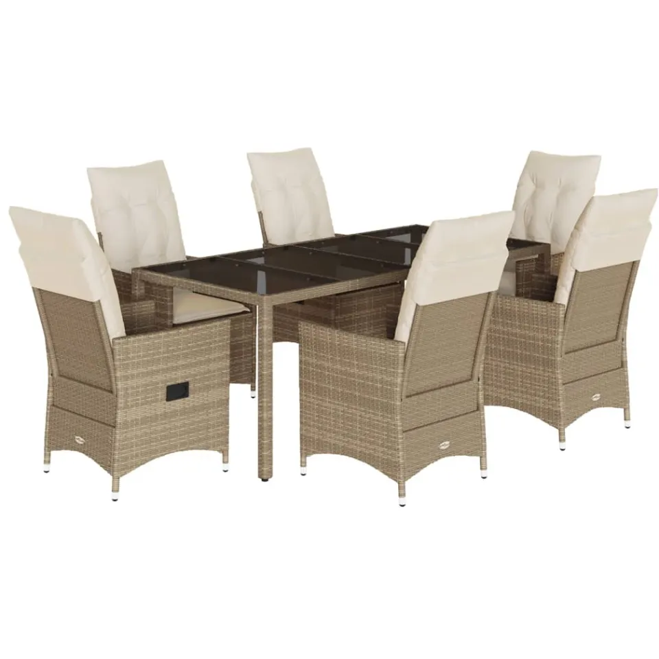 vidaXL 7-delige Tuinset met kussens poly rattan beige, foto 3