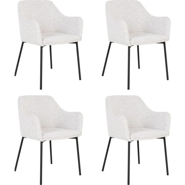 QUVIO Witte eetkamerstoelen Lima - Eetkamerstoel - Eetkamer stoelen - Eetkamerstoel met armleuning - Bouclé - Staal - Wit - Set van 4