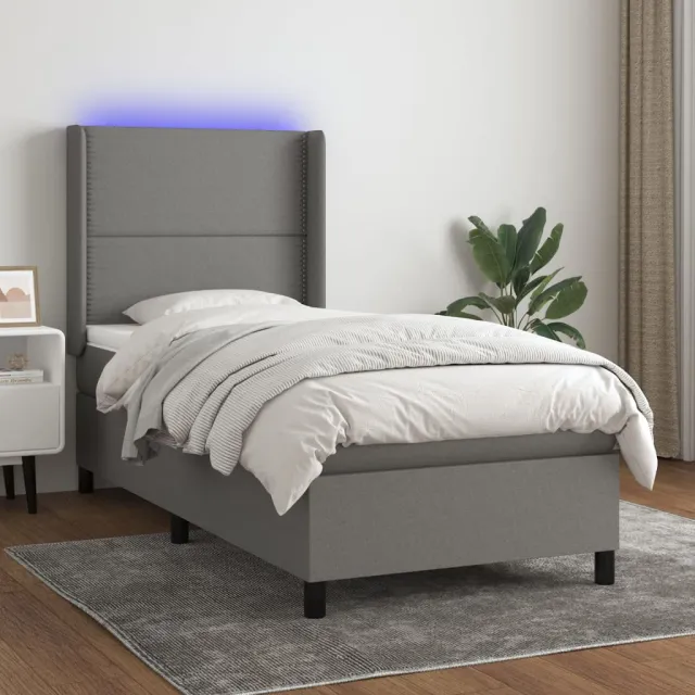 vidaXL Boxspring met matras en LED stof donkergrijs 90x190 cm grijs