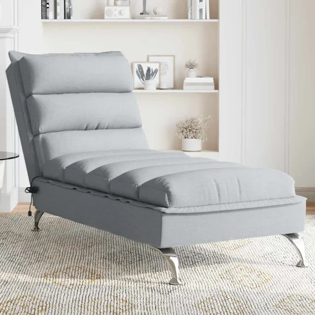 vidaXL Massage chaise longue met kussens stof lichtgrijs grijs, foto 2