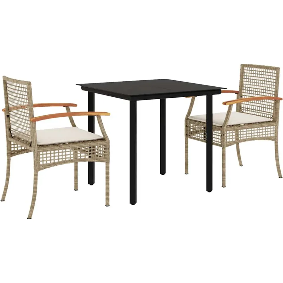 vidaXL 3-delige Tuinset met kussens poly rattan beige, foto 3