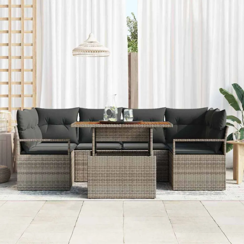 vidaXL Tuin Sofa Set 7 st Grijs Poly riet, foto 3