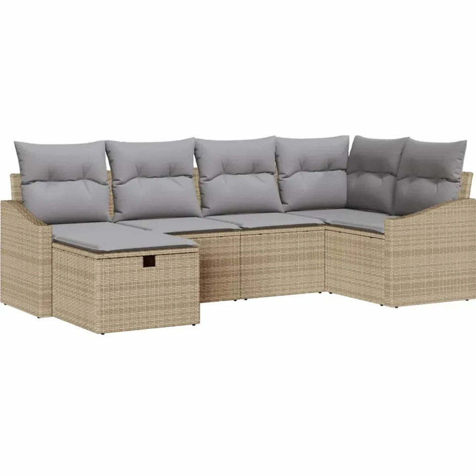 vidaXL Bankstel 6 st Beige en Licht Grijs poly rattan
