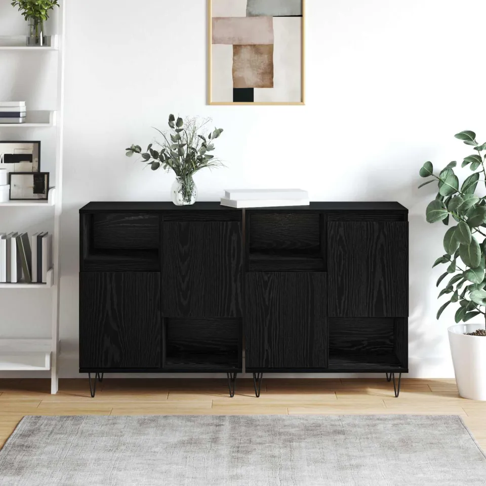 vidaXL Dressoir 2 st Zwart Eiken 60 x 35 x 70 cm, foto 4