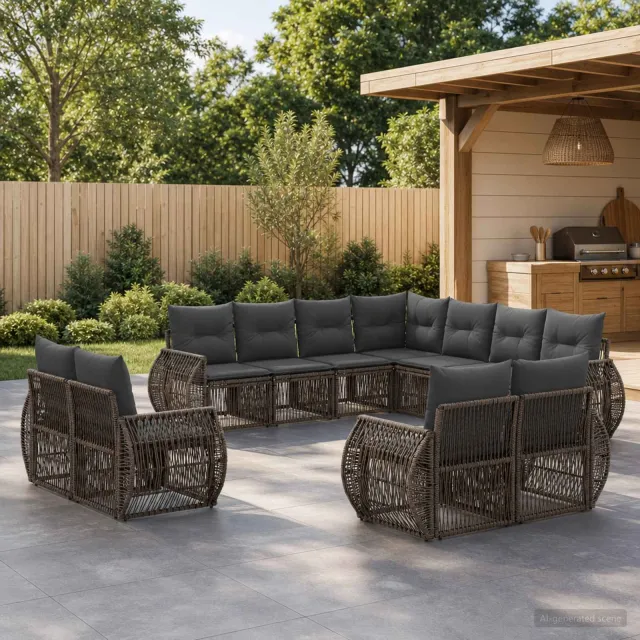 vidaXL Tuinbankenset 11 st 11-zits Grijs en Donkergrijs poly rattan, foto 2