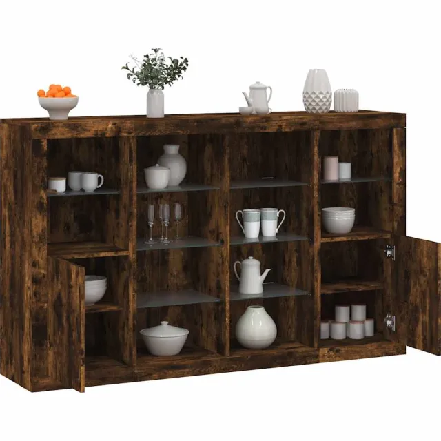 vidaXL Dressoirs met LED-verlichting 3 st bewerkt hout gerookt eiken Bruin
