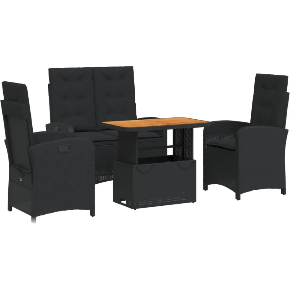 vidaXL 4-delige Tuinset met kussens poly rattan zwart, foto 3