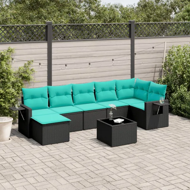 vidaXL 8-delige tuinbankset met kussens, zwart polyrotan, foto 2