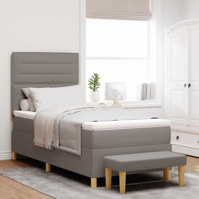 vidaXL Boxspring bed met kussen met hoofdeinde Taupe 200 x 90 cm Stof