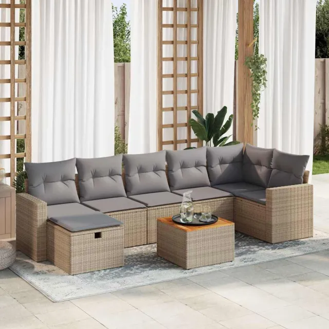 vidaXL 8-delige Loungeset met kussens poly rattan beige, foto 2