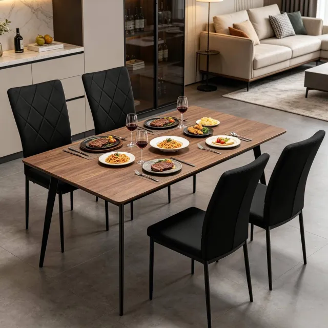 MODFU Eetkamerstoelen Set Van 4 - Hoge Rugleuning - Fluwelen Bekleding - Metaal - Zwart