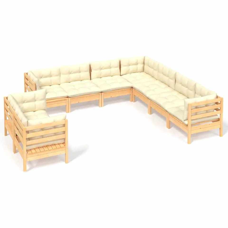vidaXL 9-delige Loungeset met crèmekleurige kussens grenenhout, foto 3