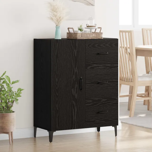 vidaXL Dressoir Zwart Eiken 69,5 x 34 x 90 cm Bewerkt hout, foto 2