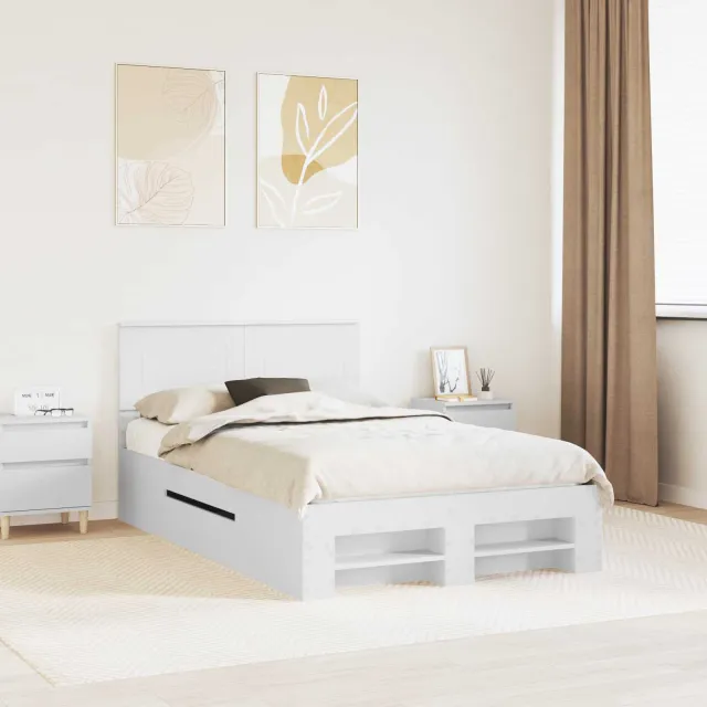 vidaXL Bedframe Wit 135 x 190 cm Bewerkt hout