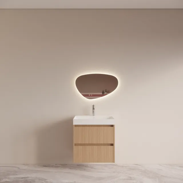 Boss & Wessing Badmeubelset BWS Riga Met Lako Wastafel Wit 60 cm Licht Eiken Japandi Bruin